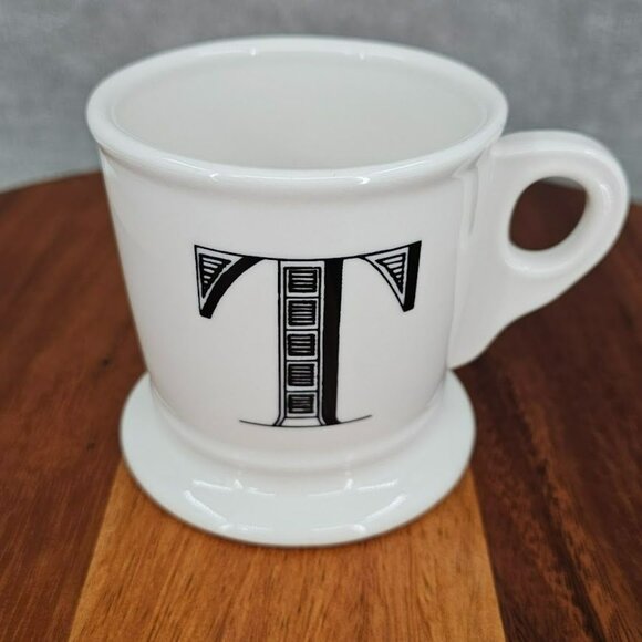 Anthropologie Monogram Mug T Initial White Black Ceramic Footed Coffee Tea Cocoa - Picture 3 of 10